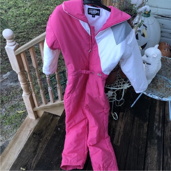 SNUGGLER Pink Gray Snowsuit One Piece Apres Ski Bunny Bib Sz M Vintagr 80s 90s. - Picture 1 of 6